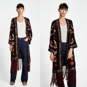 Rare Zara embroidered fringe kimomo